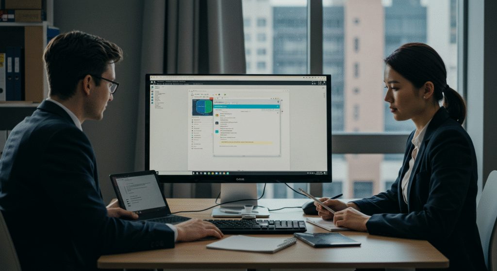 Engineers reviewing service performance data